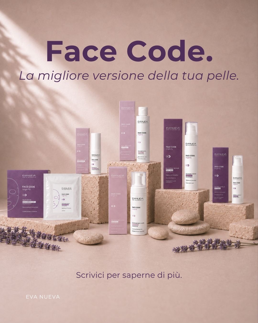 La gamma di prodotti Face Code longevity di Eva Nueva
